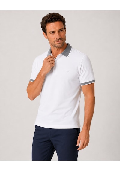 Efor Comfort Fit Rahat Kalıp %100 Pamuk Kıvrılmaz Yaka Beyaz Polo Yaka Tişört Ts 931