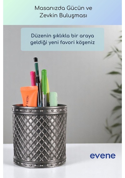 Kalemlik Masa Kalemliği Organizer Kalemlik Gümüş Eskitme Renk Model 90 Çok Renkli