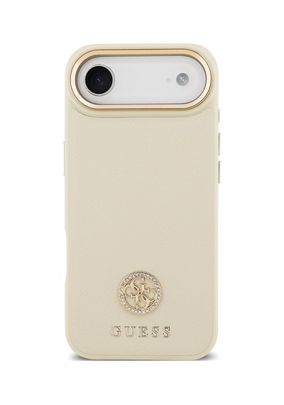 Apple Uyumlu iPhone 17 Air Kılıf Guess Lisanslı M-safeli Grained Yazı Ve Taşlı 4g Logolu Kapak Bej Bej