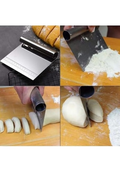 Paslanmaz Çelik Hamur Kesme Ve Kazıyıcı Spatula Ölçü Çizgili Pasta Kek Kesici Aparat 0