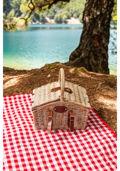 Karaca Summer Tabak - Çatal - Kaşık Bıçak Takımı Piknik Sepeti +  Kadeh ve Piknik Örtüsü