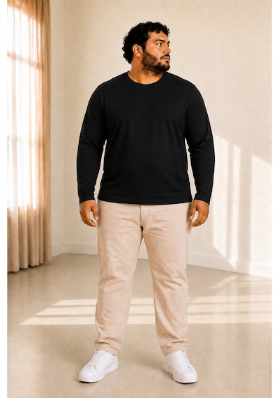 Sngl Tekstil Erkek Büyük Beden Oversize Uzun Kollu T-shirt 3xl 4xl 5xl 6xl 7xl 8xl 9xl Siyah
