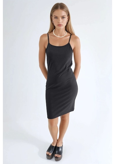 Hiccup Askılı Bodycon Mini Elbise Ellie Collection Siyah 02