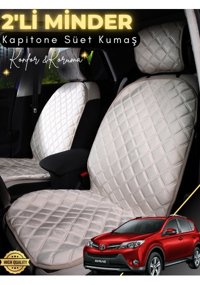 Toyota Rav 4 Uyumlu 2'li Süet Oto Koltuk Minderi Terletmez Universal Oto Aksesuar A8 Bej