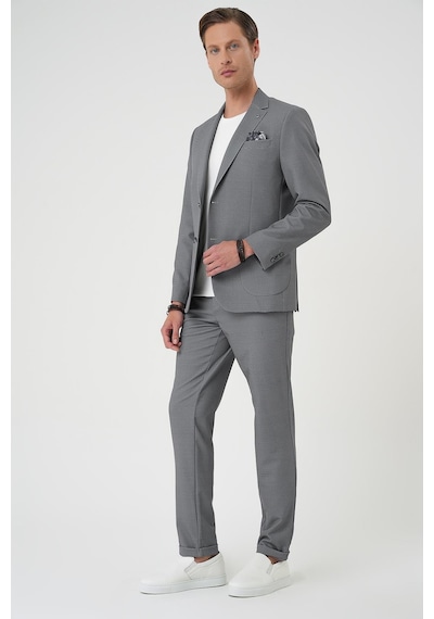 Efor Comfort Fit Mono Yaka Çift Yırtmaç Torba Cep Kendinden Desenli Casual Siyah Ceket C 705 Siyah