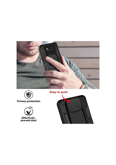 Constraın Xiaomi Poco X3 Nfc / X3 Pro İle Uyumlu Kaze Tora Kamera Korumalı Sürgülü Yüzüklü Armor Military Tank K Diğer