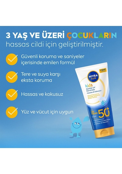 Nıvea Sun Spf50 Çok Yüksek Korumalı Çocuk Güneş Kremi 100 Ml, Tere Ve Suya Dayanıklı,c,e Vitamini