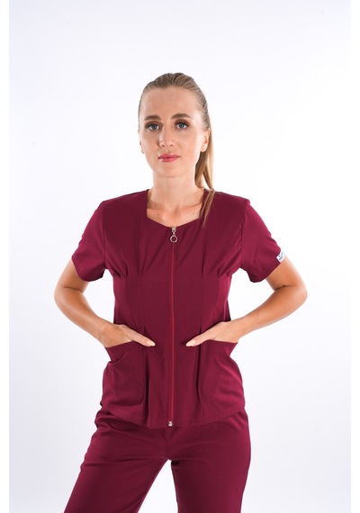 Bordo Lily Model Fermuarlı Soft Likra Doktor Hemşire Üniforma 001