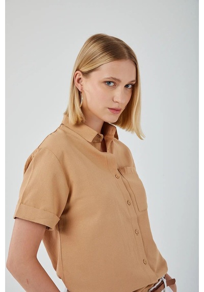 Ribana Classic Oxford Kısa Kollu Gömlek VİZON