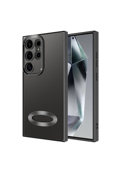 Zore Galaxy Uyumlu S24 Ultra Kılıf Kamera Korumalı Logo Gösteren Omega Kapak - Siyah Siyah