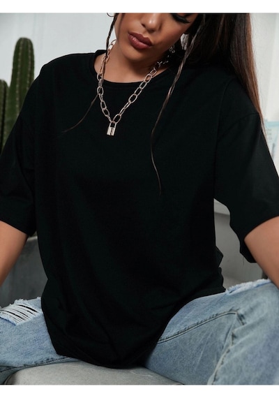 Kadın Siyah Oversize T-shirt Siyah