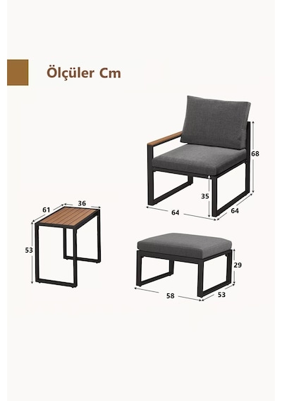 Kagu 5 Parça Metal Çerçeve Outdoor Multilounge Bahçe Balkon Mobilya,uzanma Koyu Gri