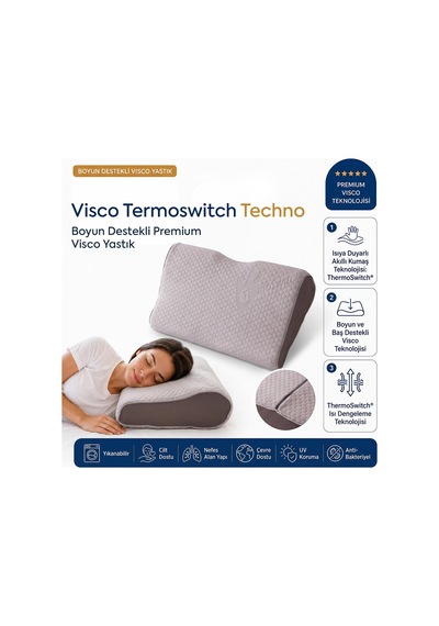 Homedius Visco Termoswitch Techno Boyun Destekli Premium Visco Yastık 54x30 Cm Beyaz