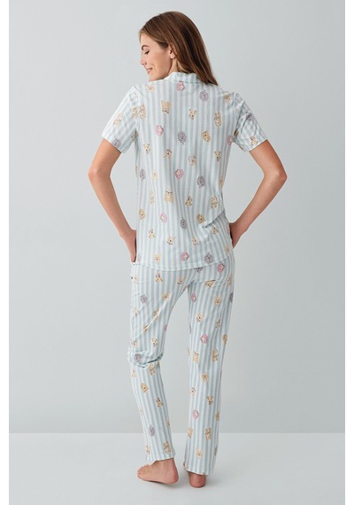 Rolypoly Kadın Yeşil Gömlek Pijama Takım Yeşil