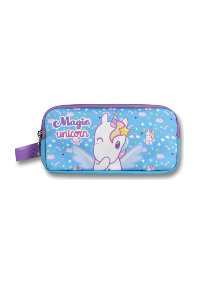 Cennec İki Bölmeli Magic Unicorn Baskılı Mor - Turkuaz Kız Çocuk Kalem Çantası - 6017