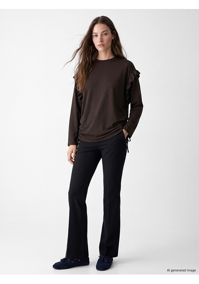 Lcw Modest Kahverengi Fırfırlı Kadın Sweatshirt Tunik