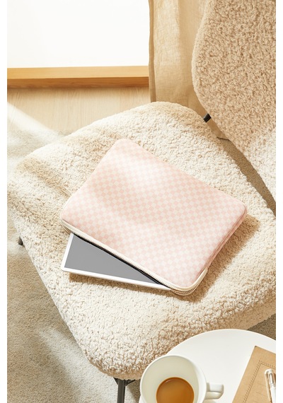 Ocean Home Textile Su İtici Leke Tutmaz Pembe Dama Desen Tablet Taşıma Çantası / Kılıfı 32.5 X 24 X 2 Cm Tablet Kılıfı