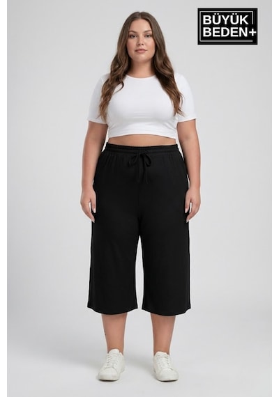 Süperlife Büyük Beden Kadın İkili Set Kapri Şort Rahat Kalıp 3xl-6xl Spr26bsrk591+2 Siyah