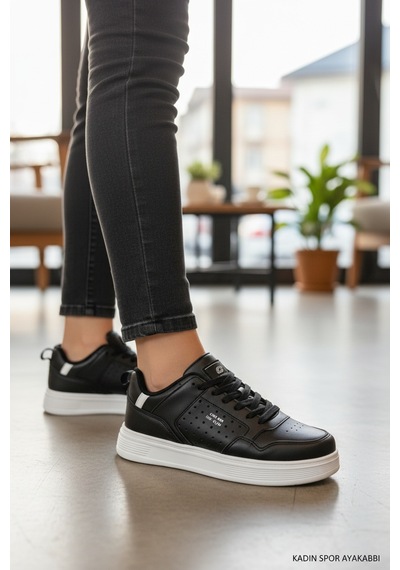 Enoch Kadın Spor Ayakkabı Perfore Detaylı Casual Sneaker Comfort Taban Günlük Yürüyüş Ayakkabısı Siyah Beyaz Enoch Kadın Spor Ayakkabı Perfore Detaylı Casual Sneaker Comfort Taban Günlük Yürüyüş Ayakkabısı Siyah Beyaz