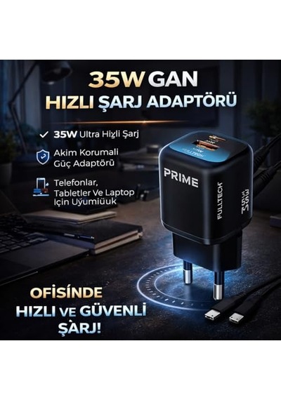 Gan Hızlı Şarj Adaptörü Şarj Cihazı 1x Type-c Girişi 1x Usb Girişi Dijital Gösterge Güçlü Performans Şarj