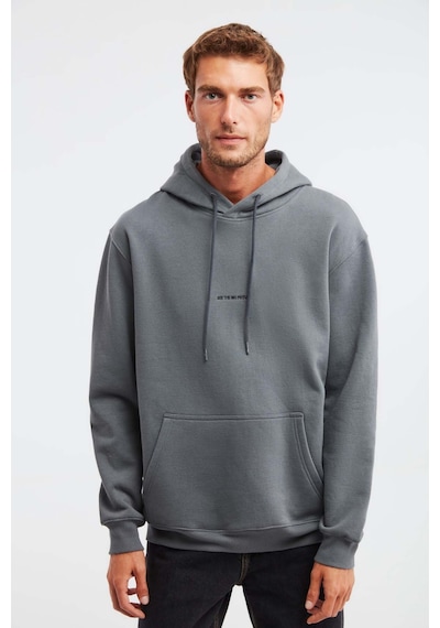 Grımelange Epıc  Erkek Yumusaçık Kumaşlı Kapüşonlu Kordonlu Regular Fit Nakışlı Açık Gri Sweatshirt