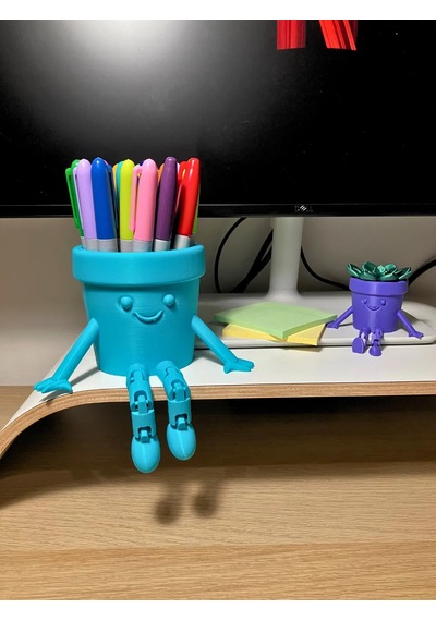 3d Baskı Hareketli Gülen Kalemlik - Eklemli Masaüstü Organizer - Mavi Çok Renkli
