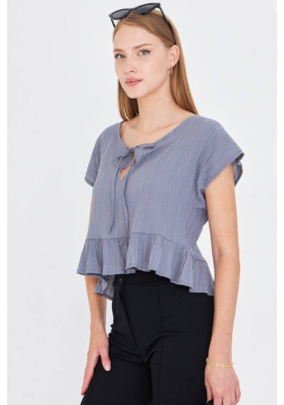 Armonika Kadın Gri Yarasa Kol Yakası Bağlamalı Eteği Fırfırlı Oversize Crop Bluz Arm-24y001088 Armonika Kadın Gri Yarasa Kol Yakası Bağlamalı Eteği Fırfırlı Oversize Crop Bluz Arm-24y001088