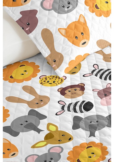 Evimde Bambaşka Safari Hayvanlı Çocuk Odası Tek Kişilik Pike Takımı-renkli Sevimli 160x220  CM Kapitone Yatak Örtüsü
