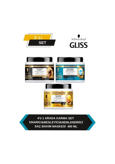 Gliss 4'ü1 Arada Hyaluron + Keratin + Marula Yağı Saç Maskesi 3 x 400 ML