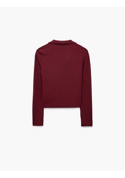 Koton Kaşkorse Uzun Kollu Slim Fit Polo Yaka Tişört Bordo 7wal10329ık