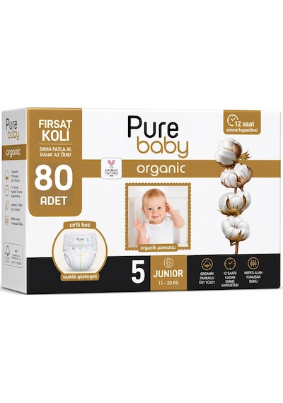 Pure Baby Bebek Bezi 5 Beden 11-20 Kg 80 Adet Ekonomik Fırsat Pk 5 Numara