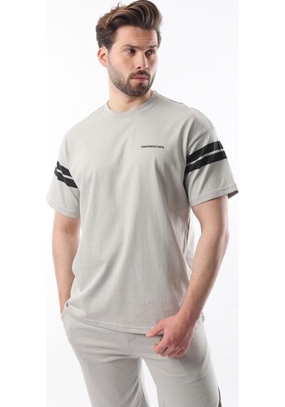 Madmext Boyalı Gri Şerit Detaylı Erkek Şort T-shirt Takım E7301