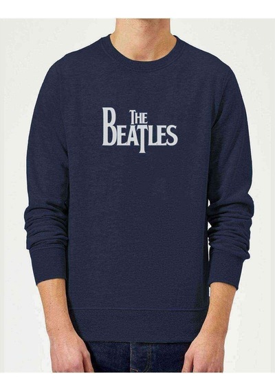 The Beatles Baskılı Indigo Mavi Lacivert Erkek Örme Sweatshirt (528596401)