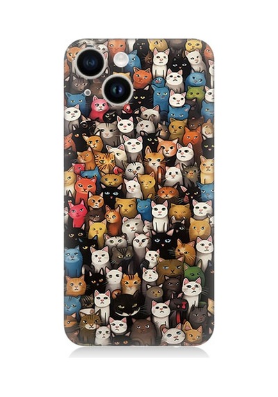 Apple Uyumlu iPhone 13 Silikon Kılıf Renki Sevimli Kediler