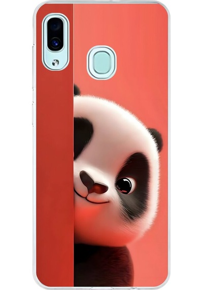 Samsung Galaxy A30 Uyumlu Şeffaf Kılıf 4 Peluş Panda Tasarımlı