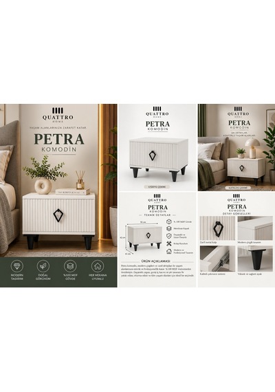 Petra Komodin Çekmeceli Beyaz