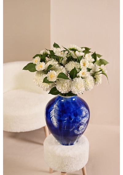 Beyaz Yapay Dahlia Yıldız Çiçeği 2 Dallı Lüx İpeksi Dokulu 65 Cm