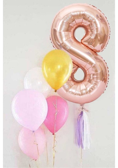 Rose 8 Rakamı Püsküllü Balon Set Rose