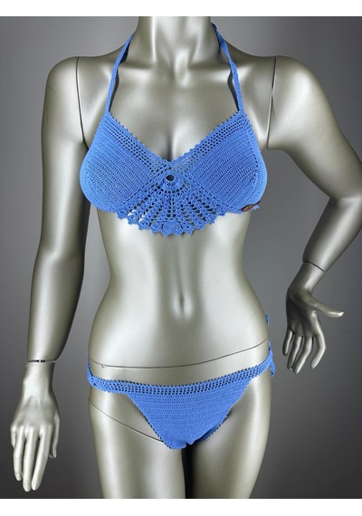 İvita Mavi Dantel Detaylı Çok Tarz El Yapımı Tığ Örgüsü Bikini