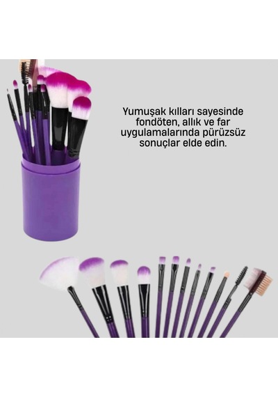 12 Li Profesyonel Makyaj Fırça Seti Fondöten, Allık, Kontür, Far Ve Eyeliner