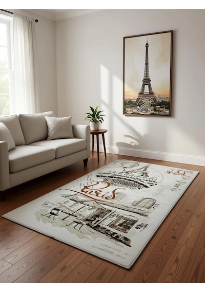 Dinarsu Halı Klasik Serisi %100 Akrilik Paris Desenli 125 X 200 Bej Rengi Bej