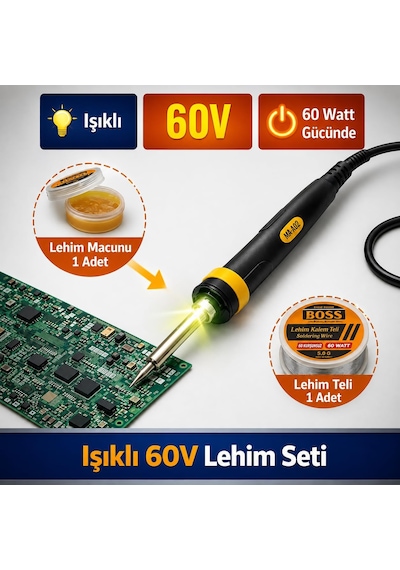Vıvaluxe Bortepe Işıklı 60w Lehim Seti, Ma-a02 Havya, Lehim Teli Ve Lehim Macunu Dahil, Elektronik, Bilgisayar, Ev Ve Hobi Onarımları İçin
