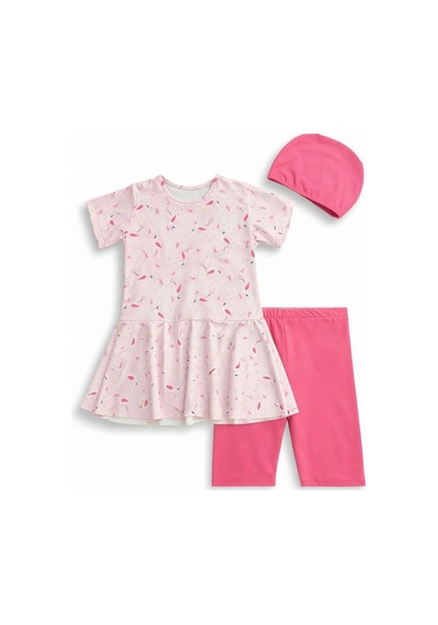 Miniğimin Cicileri Flamingo Desenli Etekli Kız Çocuk Haşema T... Pembe