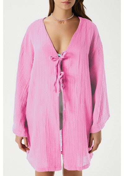 Ritnice Kadın Sandra %100 Pamuk Müslin Bağcıklı Pembe Kimono Pembe