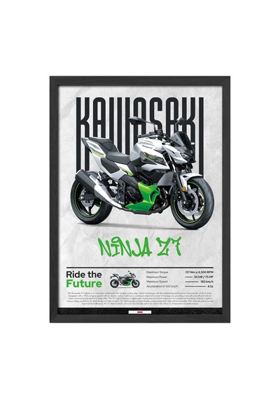 Kawasaki Ninja Z7 Siyah Ahşap Çerçeveli Poster, Dekoratif Motosiklet Duvar Tablosu