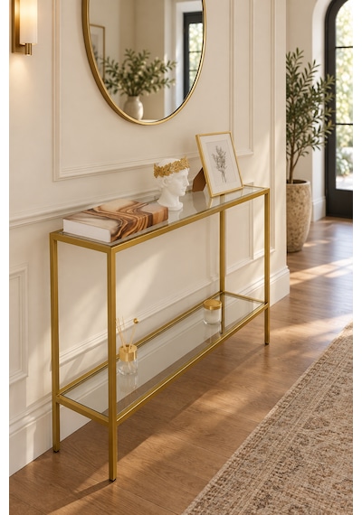 Teknor Gold Metal Gövdeli Şeffaf Camlı Dekoratif Konsol 100 20 85 Cm