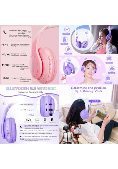 Toygo Kedi Kulaklık Pro 5.3 Akıllı Rgb Led Detaylı Bluetooth Kablosuz Kulaklık Çocuk Oyuncu Yeni