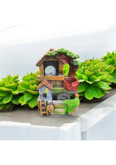 Dekoratif Mini Şelale Görünümlü Masaüstü Saksı Ve Süs Evi Led Işıklı