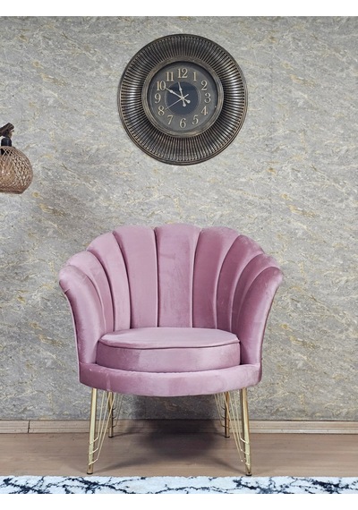Zafir Tekli İstiridye Gold Kaplama Telli Ayak Çay Seti Koltuk Tekli Berjer , Balkon, Salon, Ofis Pembe