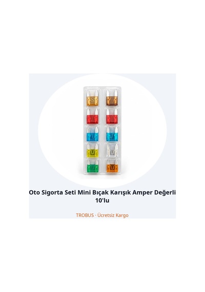 Trobus Oto Sigorta Seti Mini Bıçak Karışık Amper Değerli 10'lu Diğer